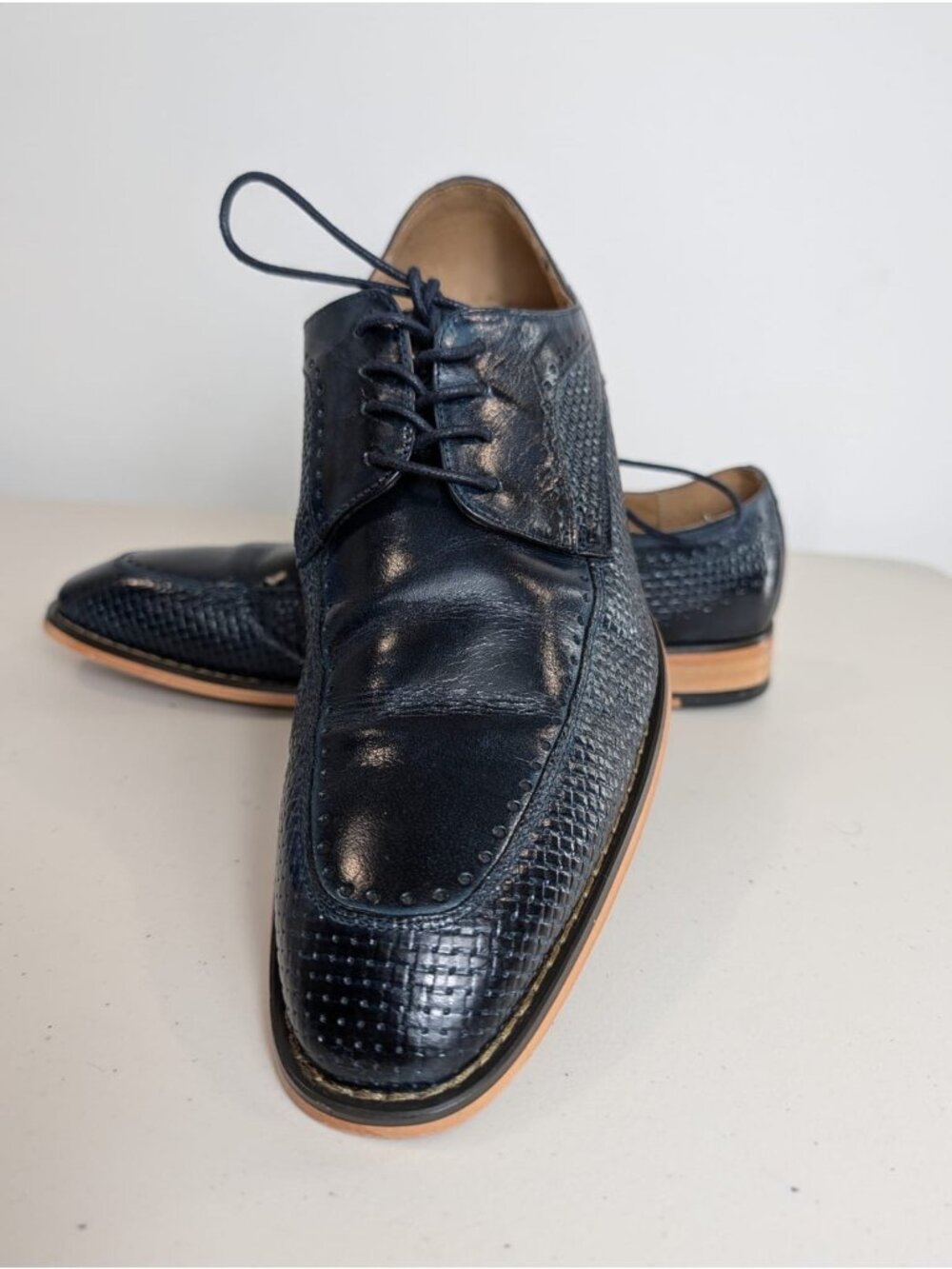 Stacy Adams Platon oxford dress shoes in blue leather men's size 10.5M